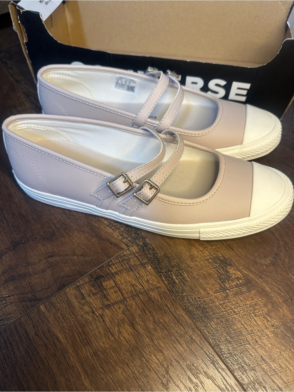 Converse Women’s Double-Strap Mary Jane Flats in Beige and White